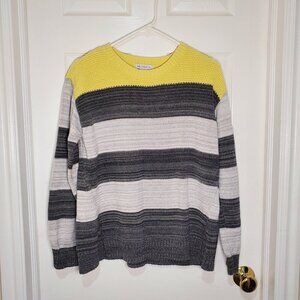 Liz Claiborne Women's XL Cotton Sweater – Yellow & Gray Stripes